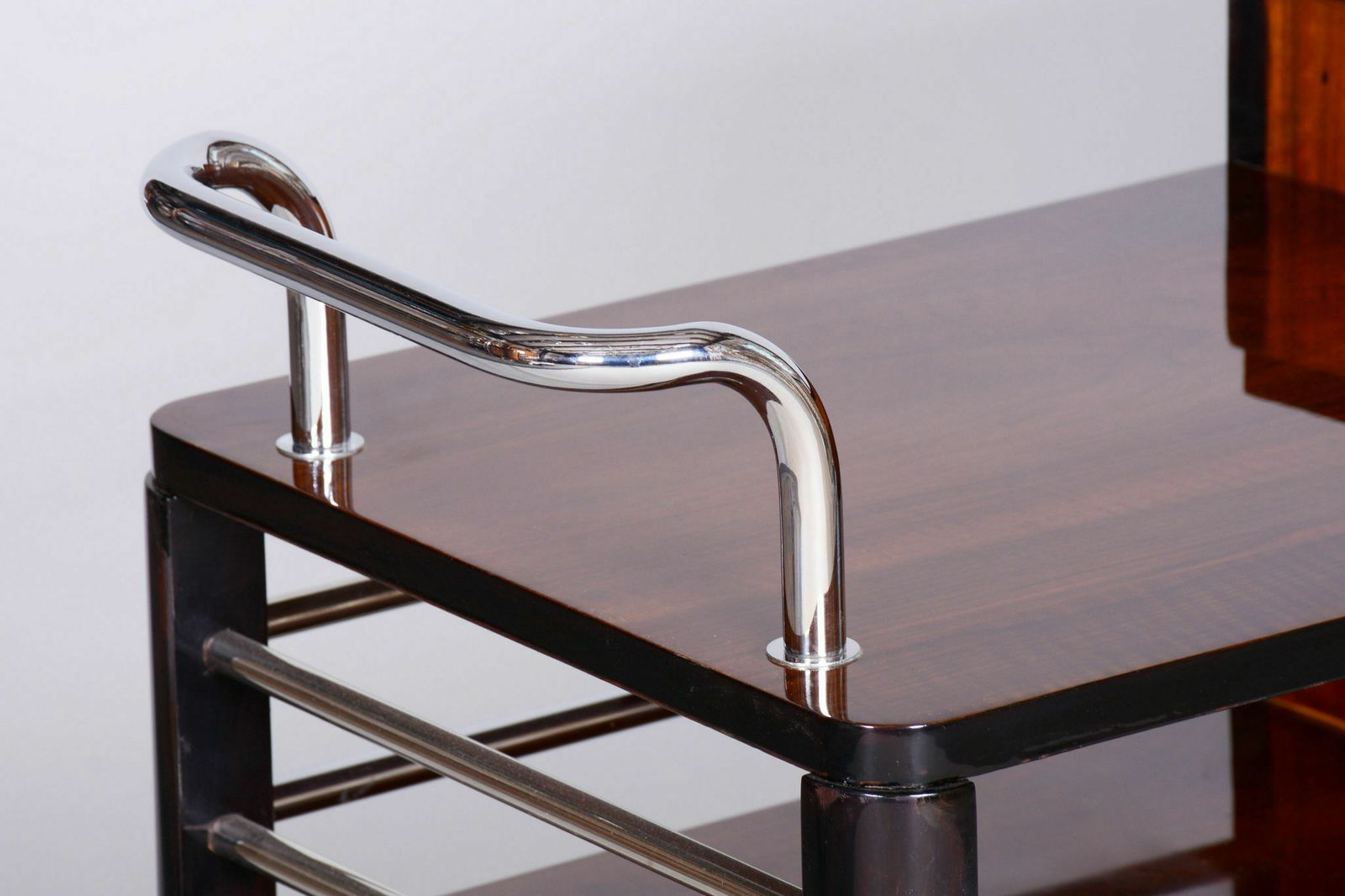 Restored Artdeco Walnut Trolley By Thonet, Chrome Plated Steel, Czechia, 1930s photo Furniture