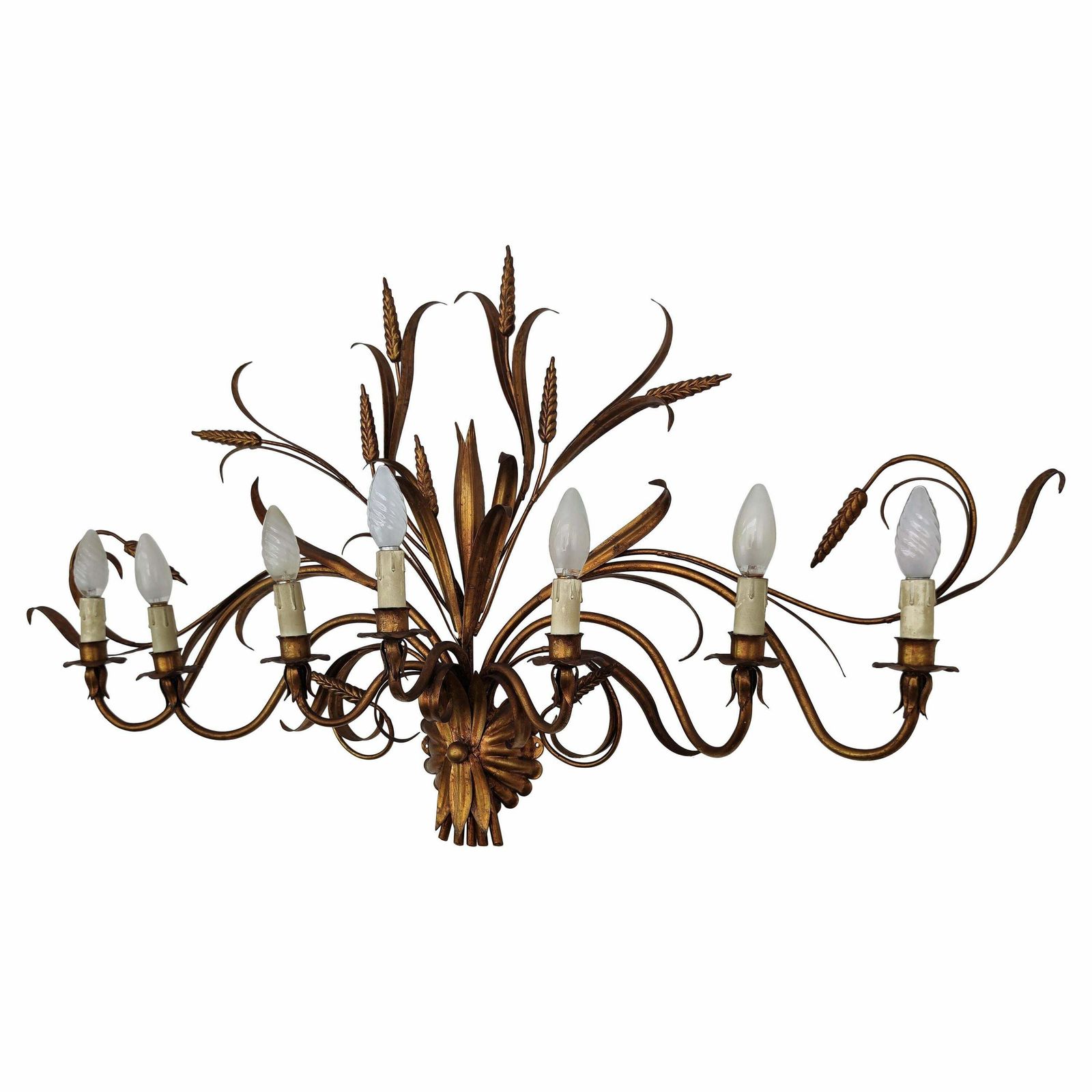 Italian Or French Mid Century Gilt Toleware Wheat Sheaf Wall Light