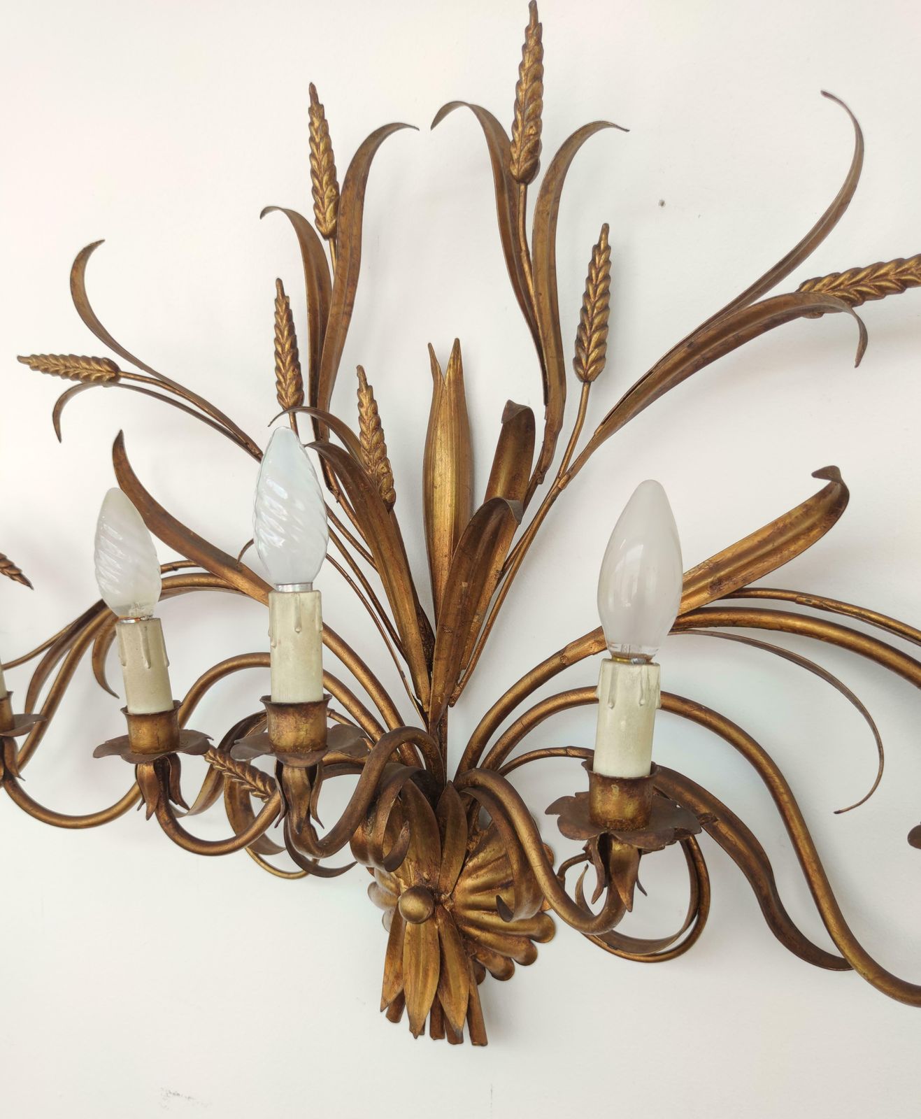 Italian Or French Mid Century Gilt Toleware Wheat Sheaf Wall Light photo 1053.0