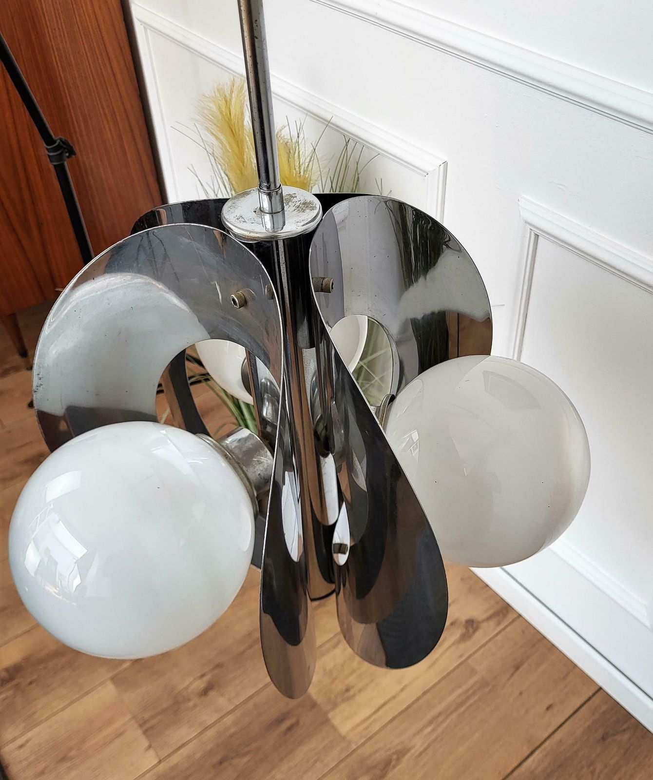 1960s Italian Spaceage Metal Glass Balls Pendant Suspension Hanging Light photo 1140.0