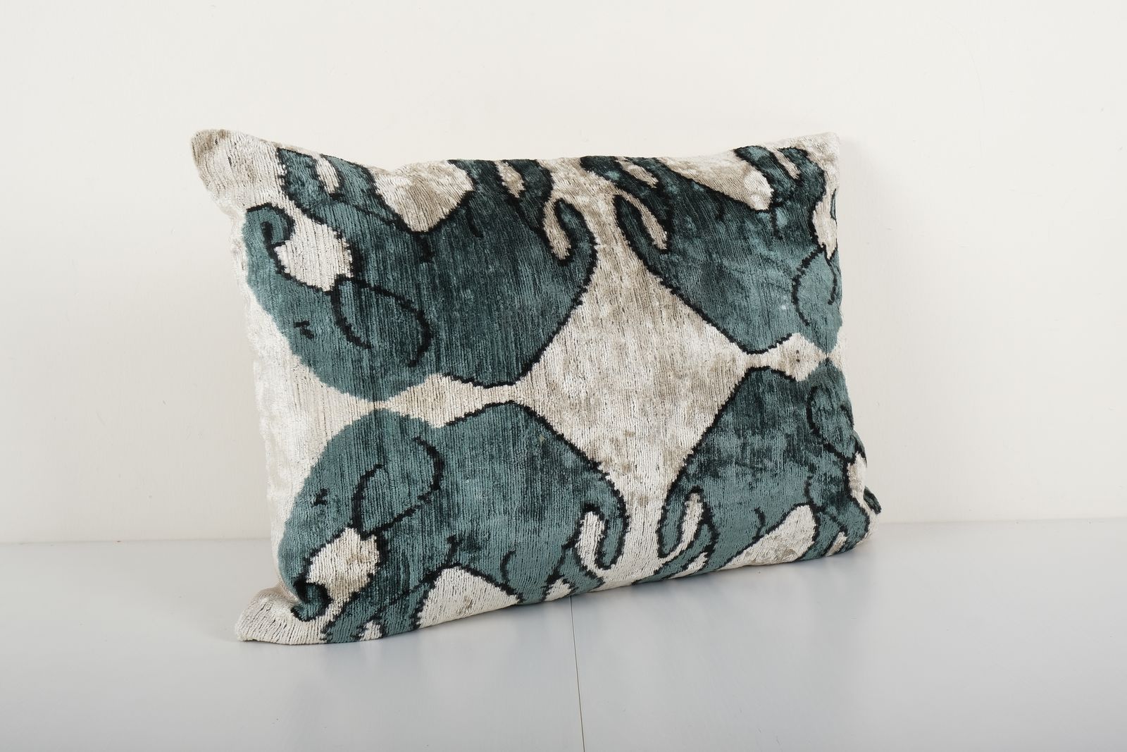Ikat Elephant Pillow Cover   Animal Silk Ethnic Velvet Lumbar Pillow Cover   Ethnic Decorative Cushion 16'' X 22'' photo for sale