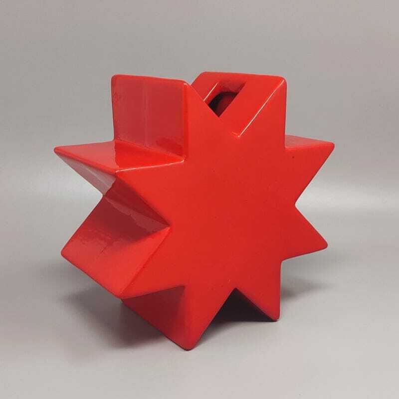 1980s Gorgeous Red Vase "Hsing" By Ettore Sottsass. Made In Italy photo for sale