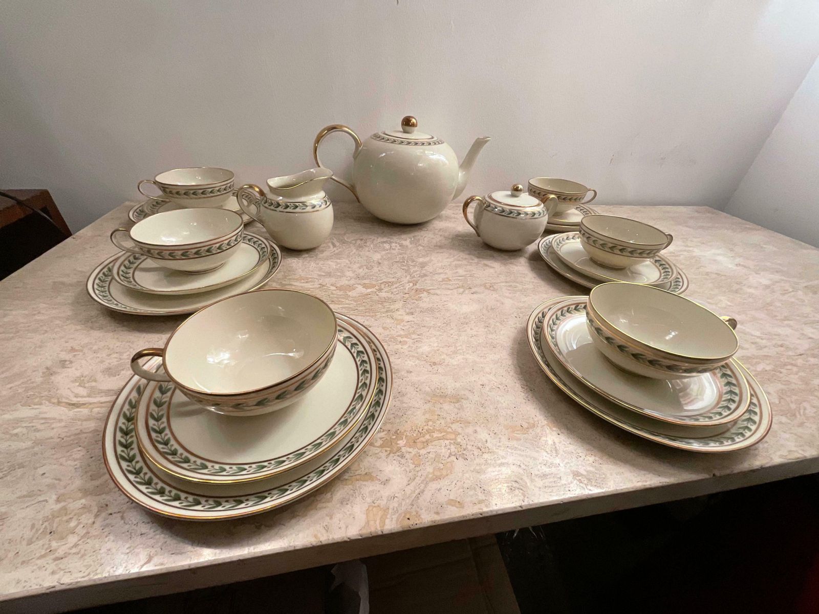 photo vinterior Gio Ponti   Tea For 6 With Dessert Plates, In Porcelain Richard Ginori Year 1939