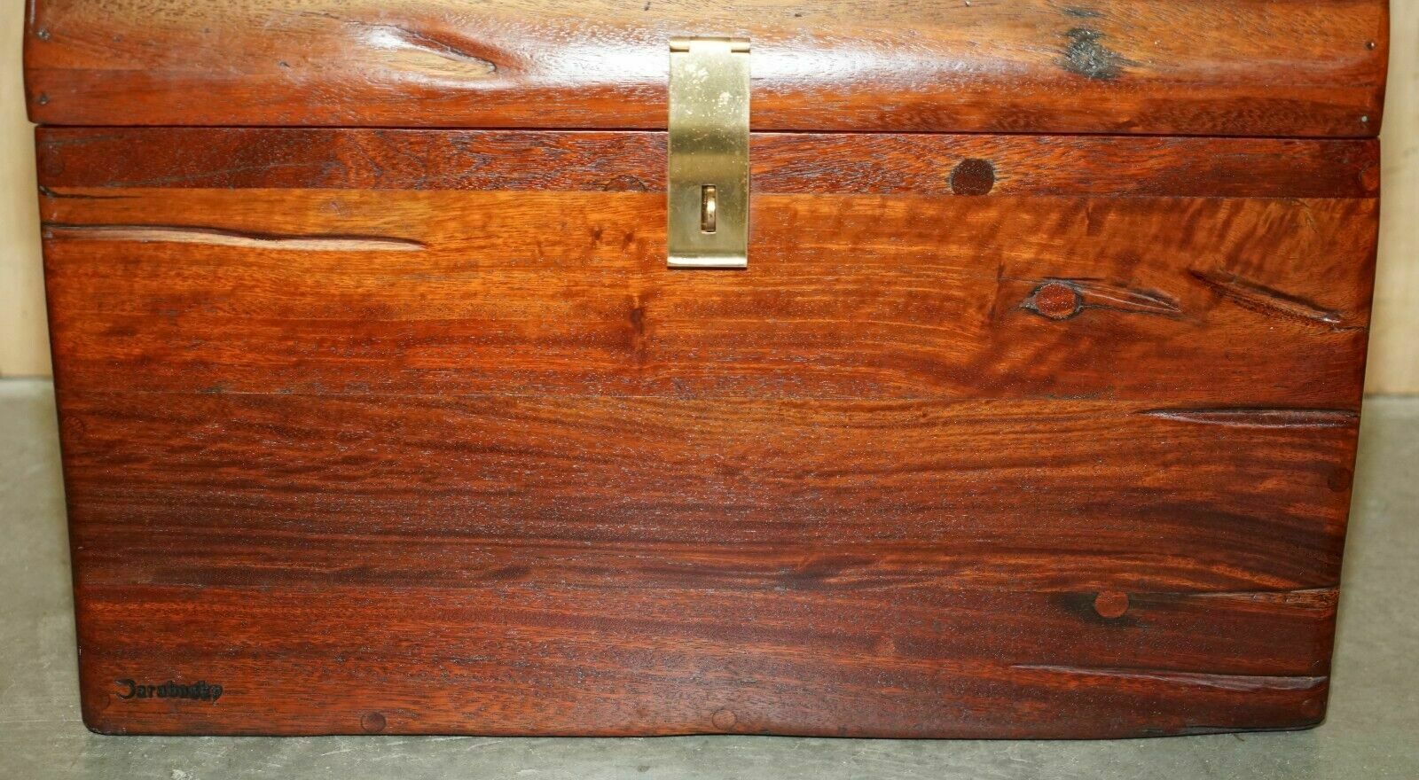 Furniture Vintage Hand Carved Jarabosky Dome Topped Steamer Travel Trunk Stamped On Front photo