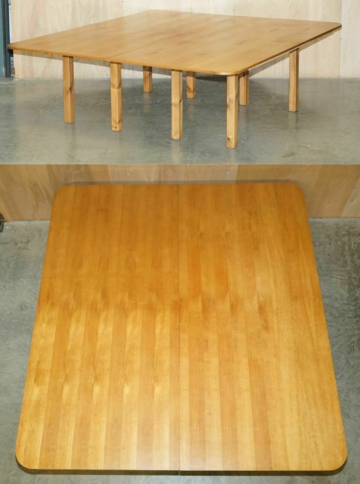 Very Large Solid Hardwood Refectory Workshop Dining Table Splits In The Middle