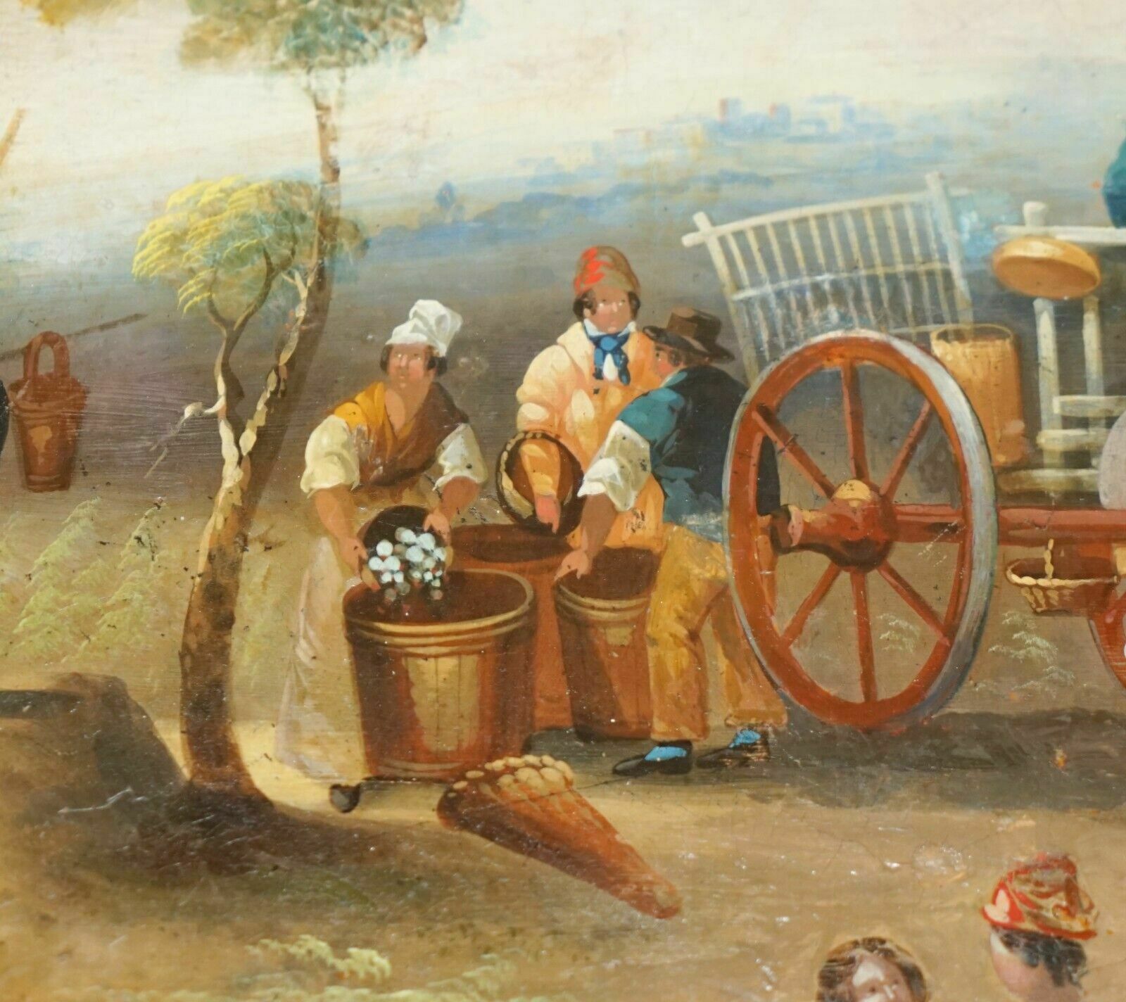 photo vintage Stunning Antique Victorian Hand Painted Grape Harvest Depicted Occasional Table