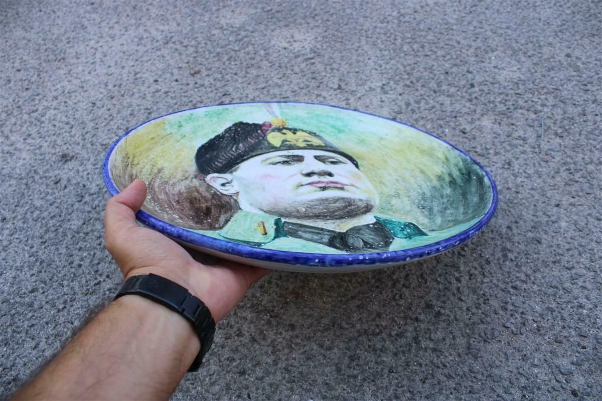 photo for sale Rare Large Majolica Wall Plate With Face Of Benito Mussolini 1950s Mario Iudice