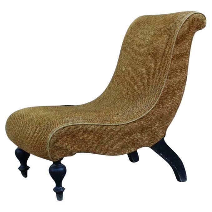 Small Italian Armchair In Yellow Fabric With Wooden Feet Carlo Mollino Style
