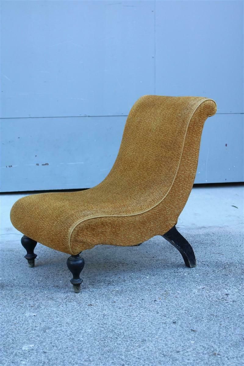 Small Italian Armchair In Yellow Fabric With Wooden Feet Carlo Mollino Style photo for sale