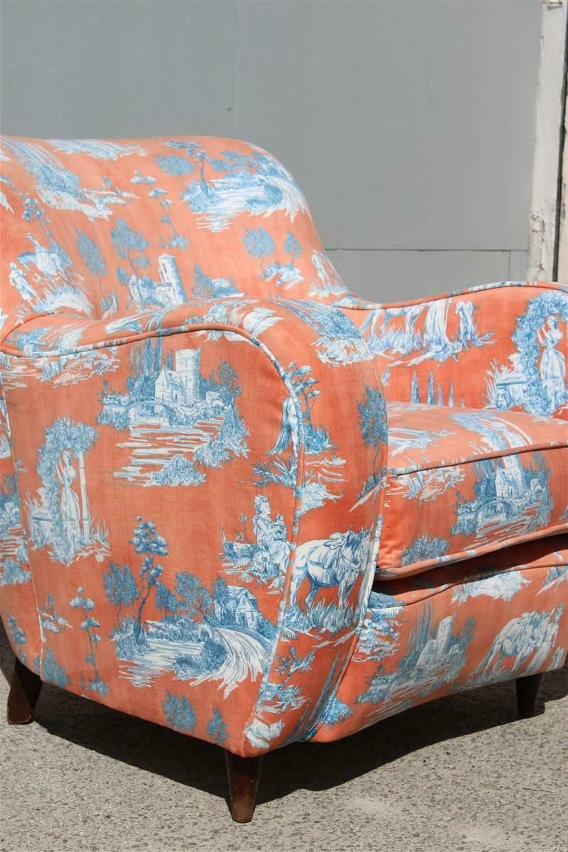 Mid Century Italian Pair Armchairs Palolo Buffa Design Fornasetti Style Printed photo for sale