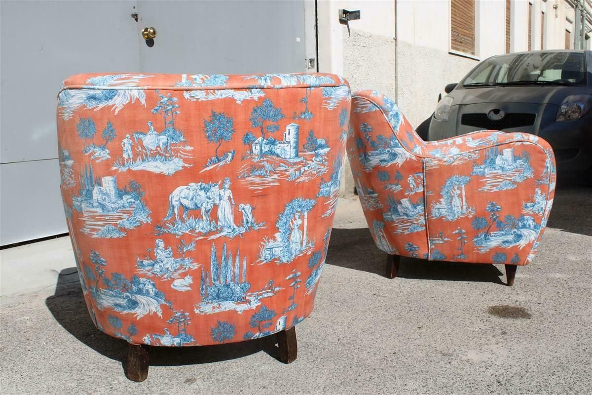 Mid Century Italian Pair Armchairs Palolo Buffa Design Fornasetti Style Printed photo buy
