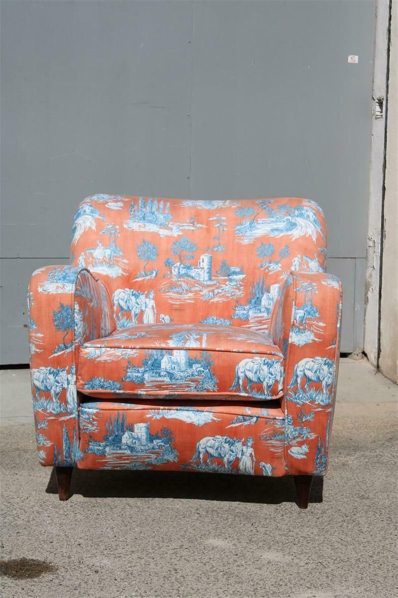 Furniture Mid Century Italian Pair Armchairs Palolo Buffa Design Fornasetti Style Printed photo