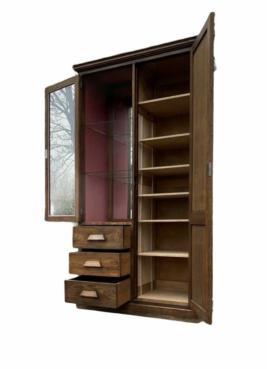 Vintage Oak Glazed Oak Wood Storage Haberdashery Cabinet Compactum photo furniture