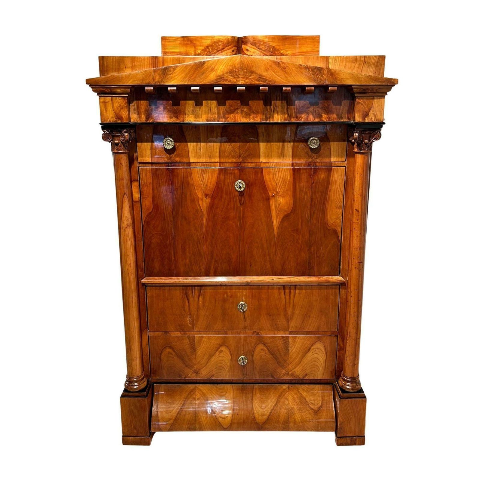 Biedermeier Secretaire, Cherry, Maple, Inlays, Brass, South Germany Circa 1830 photo furniture
