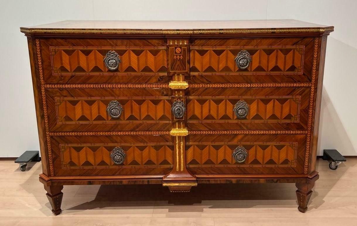 Louis XVI. Commode, Walnut Veneer, Inlays, Gold Plate, Austria/Vienna Circa 1790 photo for sale