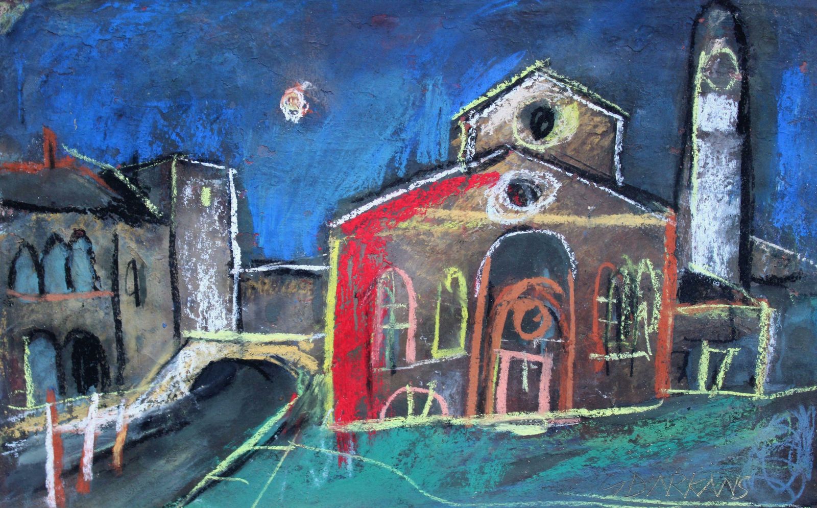 Georgs Barkans Venice At Night 2007. Paper, Pastel, 2007