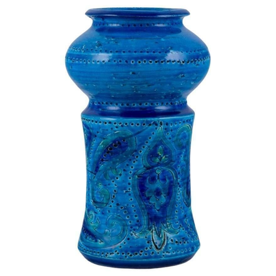 Aldo Londi For Bitossi, Italy, Ceramic Vase In Azure Blue Glaze. 1960s/70s.