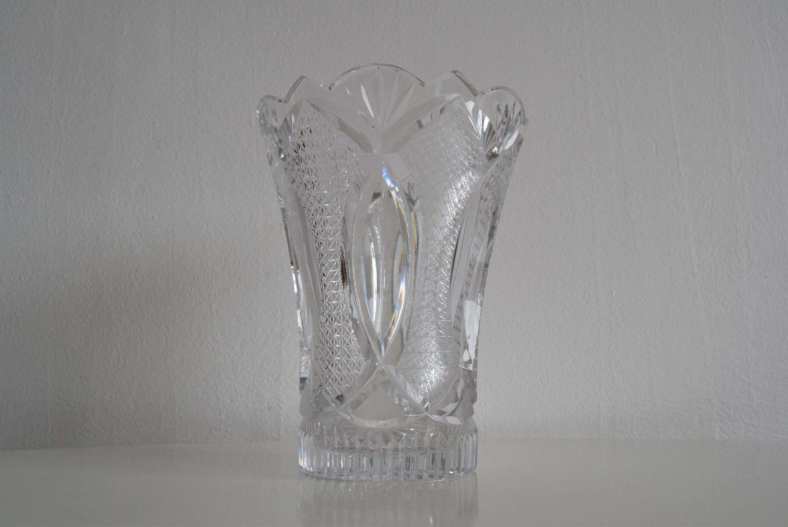Home Decor Mid Century Crystal Vase, Glasswork Novy Bor, 1960's. photo