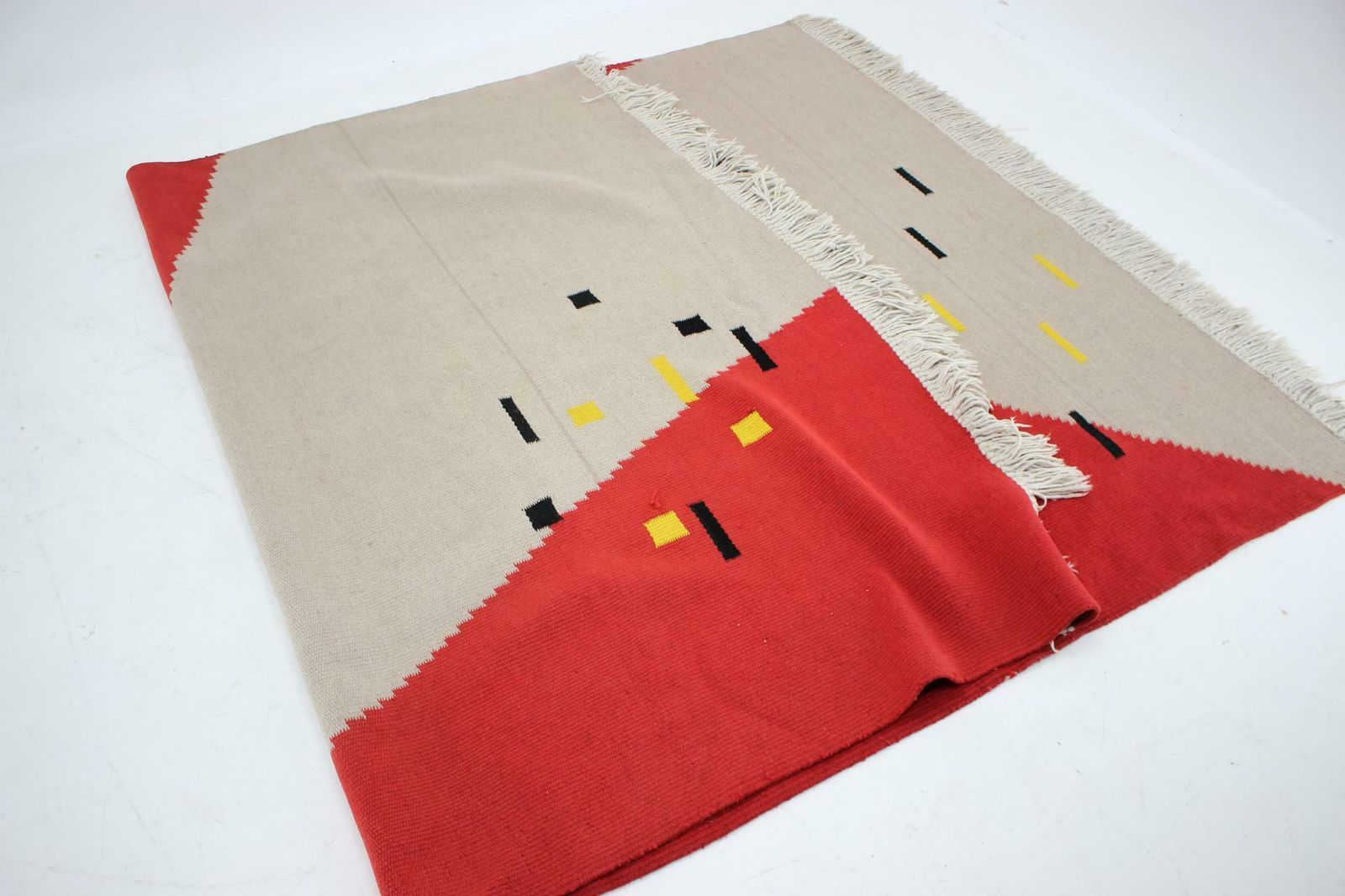 photo for sale 1950s Geometric Wool Kilim Carpet / Rug In Style Of Antonin Kybal