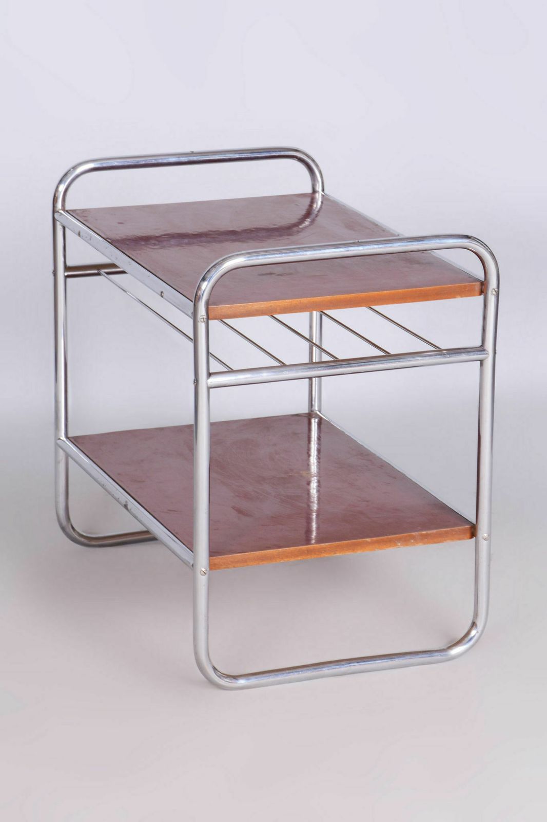 Original Bauhaus Side Table, Chrome Plated Steel, Marmolite, Czechia, 1930s photo furniture
