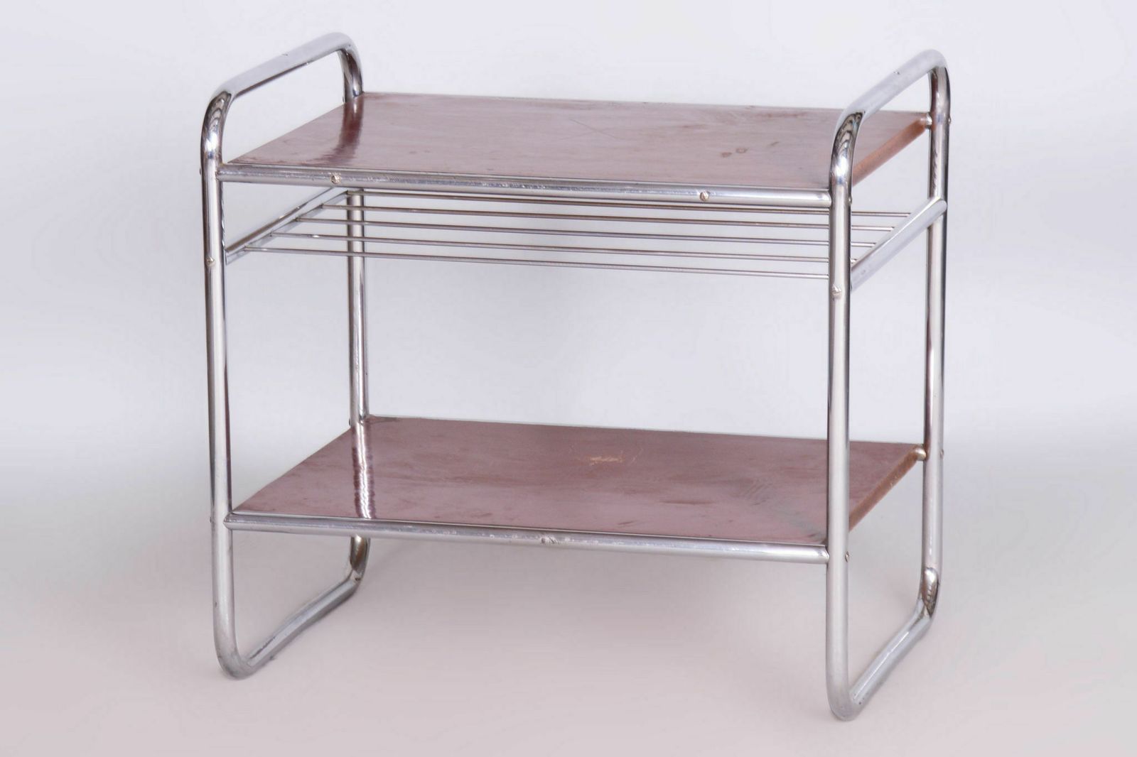 Original Bauhaus Side Table, Chrome Plated Steel, Marmolite, Czechia, 1930s