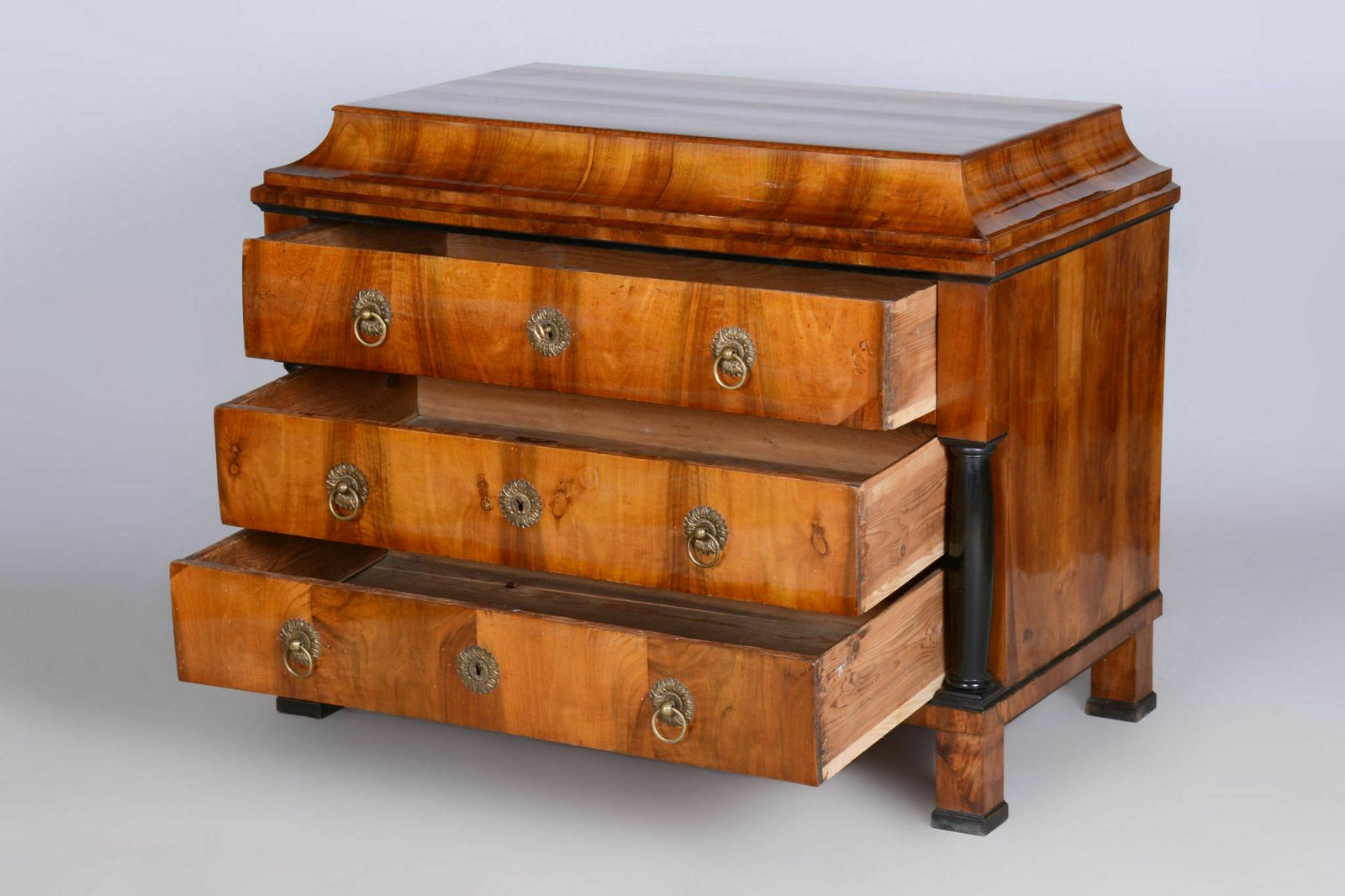 Restored Biedermeier Walnut Chest Of Drawers, High Gloss, Czechia, 1820s photo for sale