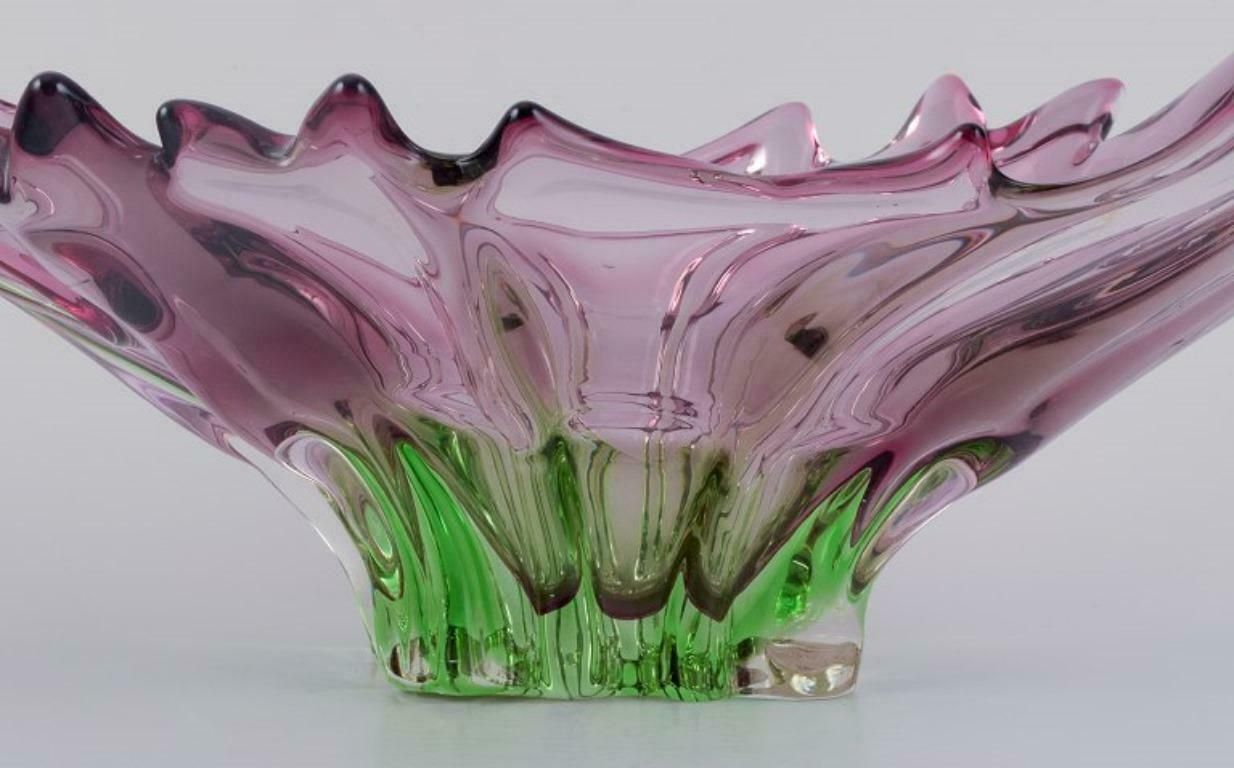 Murano, Italy, Colossal Waved Bowl In Green And Purple Art Glass. 1970s. photo buy