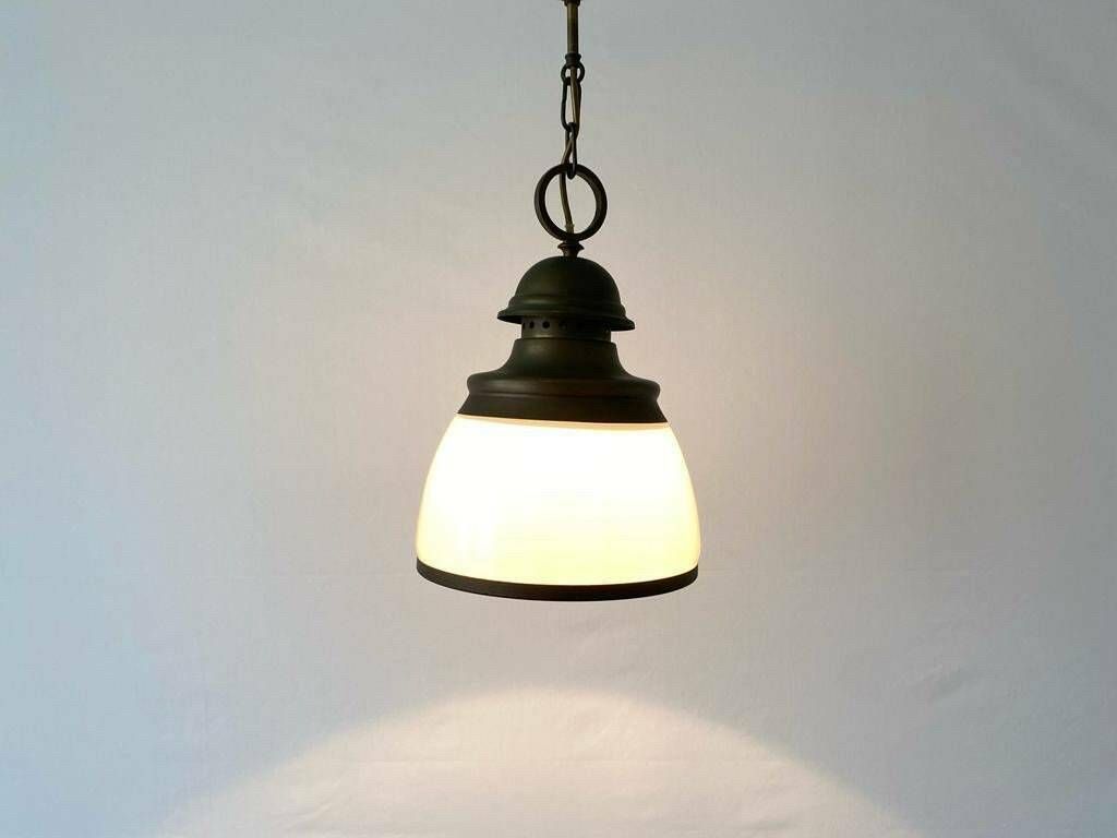 Art Deco Milk Glass And Antique Metal Pendant Lamp, 1940s, Germany photo Lighting