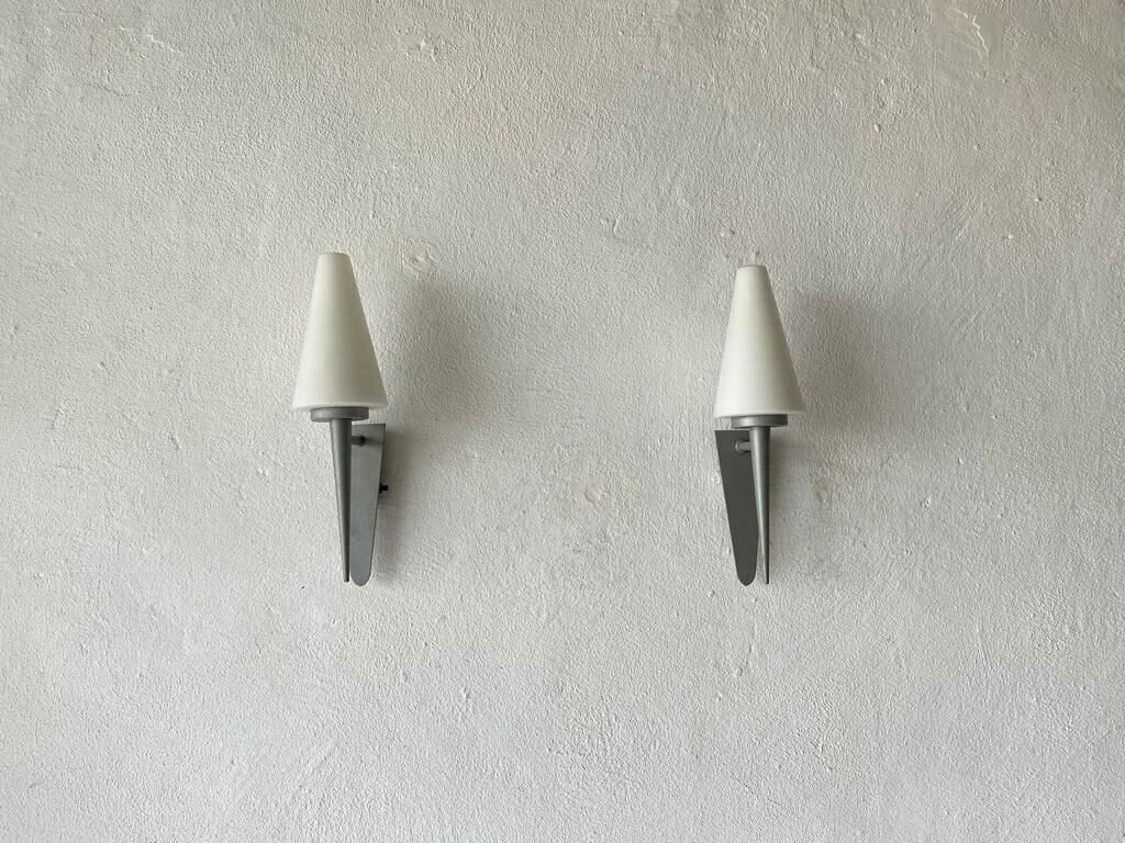 Elegant White Glass Pyramid Design Pair Of Sconces By Böhmer Leuchten, 1970s, Germany photo Lighting