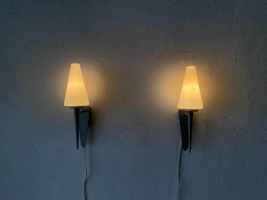 Elegant White Glass Pyramid Design Pair Of Sconces By Böhmer Leuchten, 1970s, Germany photo buy