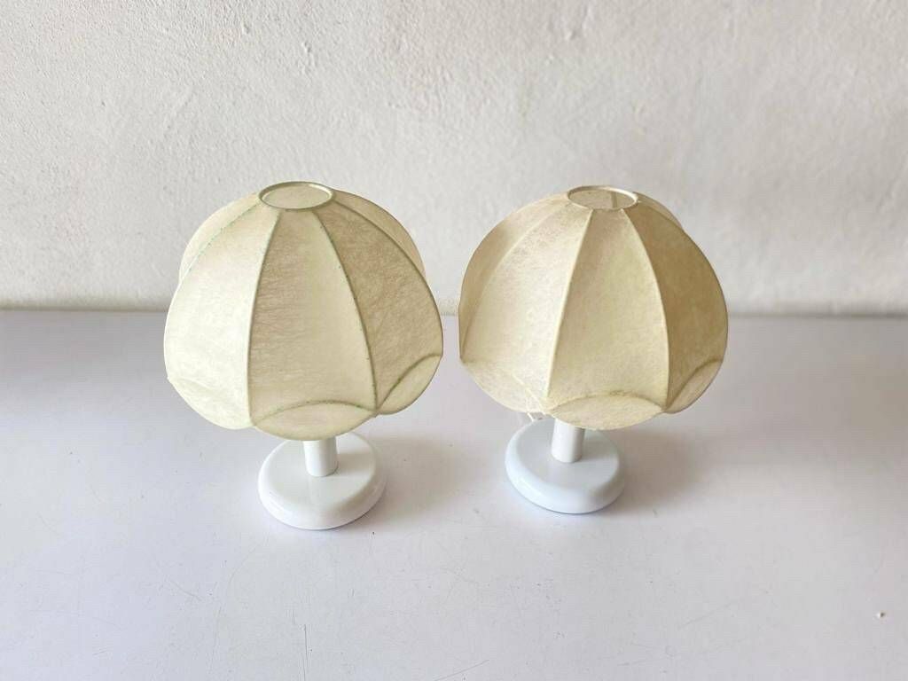 Cocoon & White Metal Body Pair Of Beautiful Table Lamps By Goldkant, Castiglioni Era, 1970s, Germany photo Lighting
