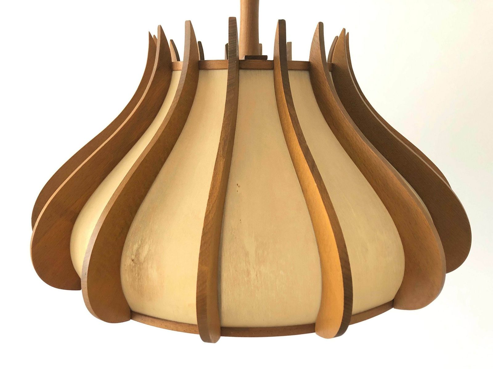 Unusual Design Wood And Plastic Paper Large Pendant Lamp, 1960s, Germany photo Lighting