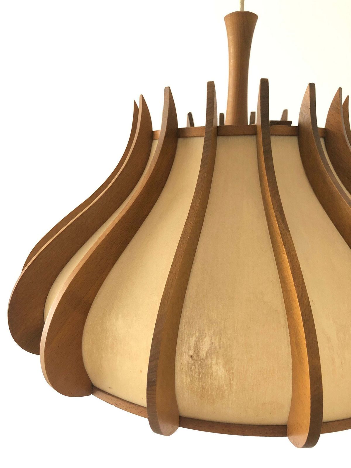 Unusual Design Wood And Plastic Paper Large Pendant Lamp, 1960s, Germany photo 1284.0