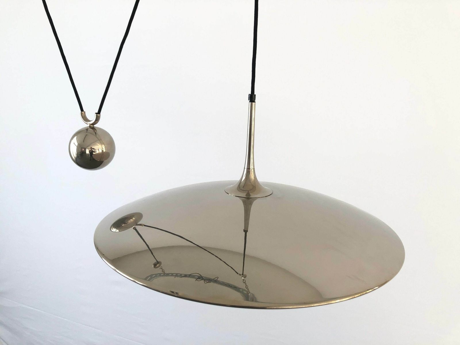 Wonderful Chrome Plated Brass Counterweight Xl Pendant Lamp By Florian Schulz, 1970s, Germany photo Lighting