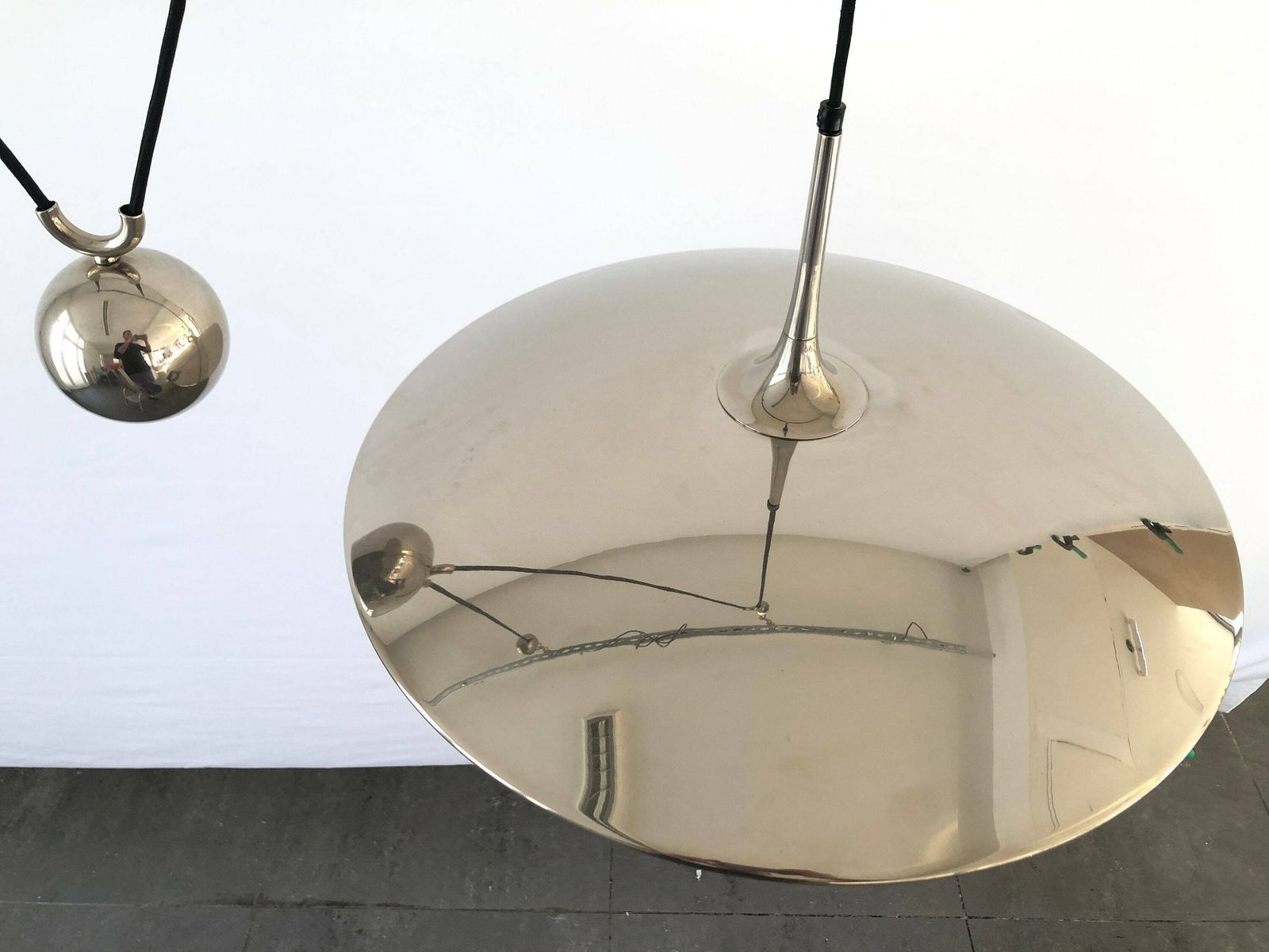 Wonderful Chrome Plated Brass Counterweight Xl Pendant Lamp By Florian Schulz, 1970s, Germany photo 5585.0