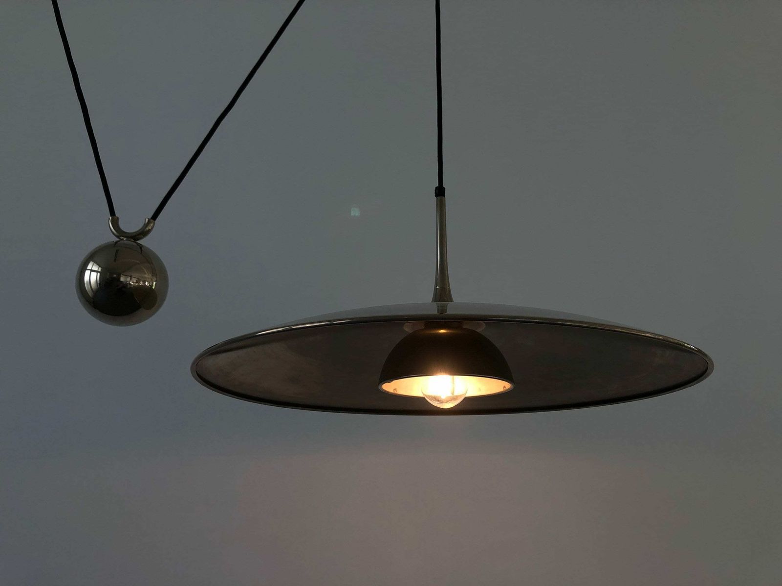 Wonderful Chrome Plated Brass Counterweight Xl Pendant Lamp By Florian Schulz, 1970s, Germany photo vinterior