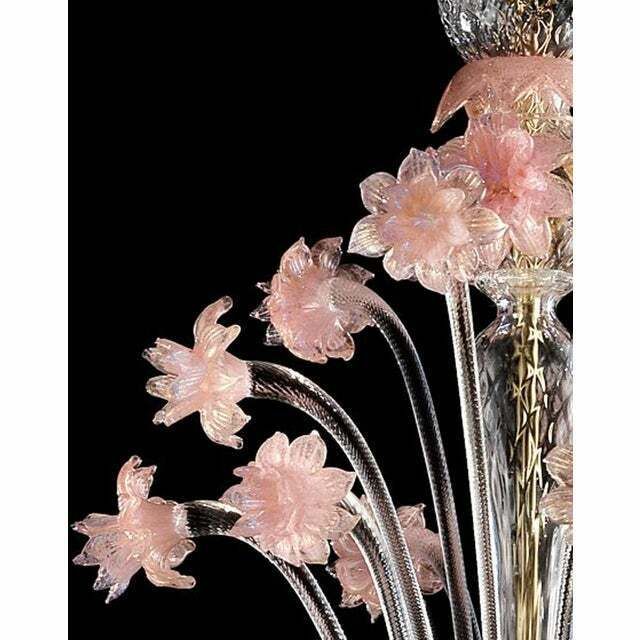 photo vinterior Early 21st Century Venetian Gold And Pink Floral Murano Glass Chandelier