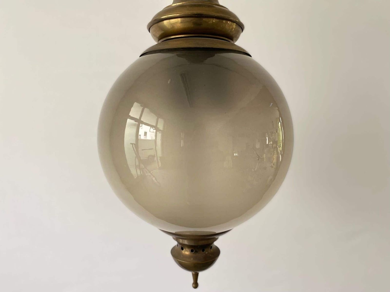 Extraordinary Smoked Glass & Brass With Green Patina Ceiling Lamp By Luigi Caccia Dominioni For Azucena, 1950s, Italy photo 5027.0