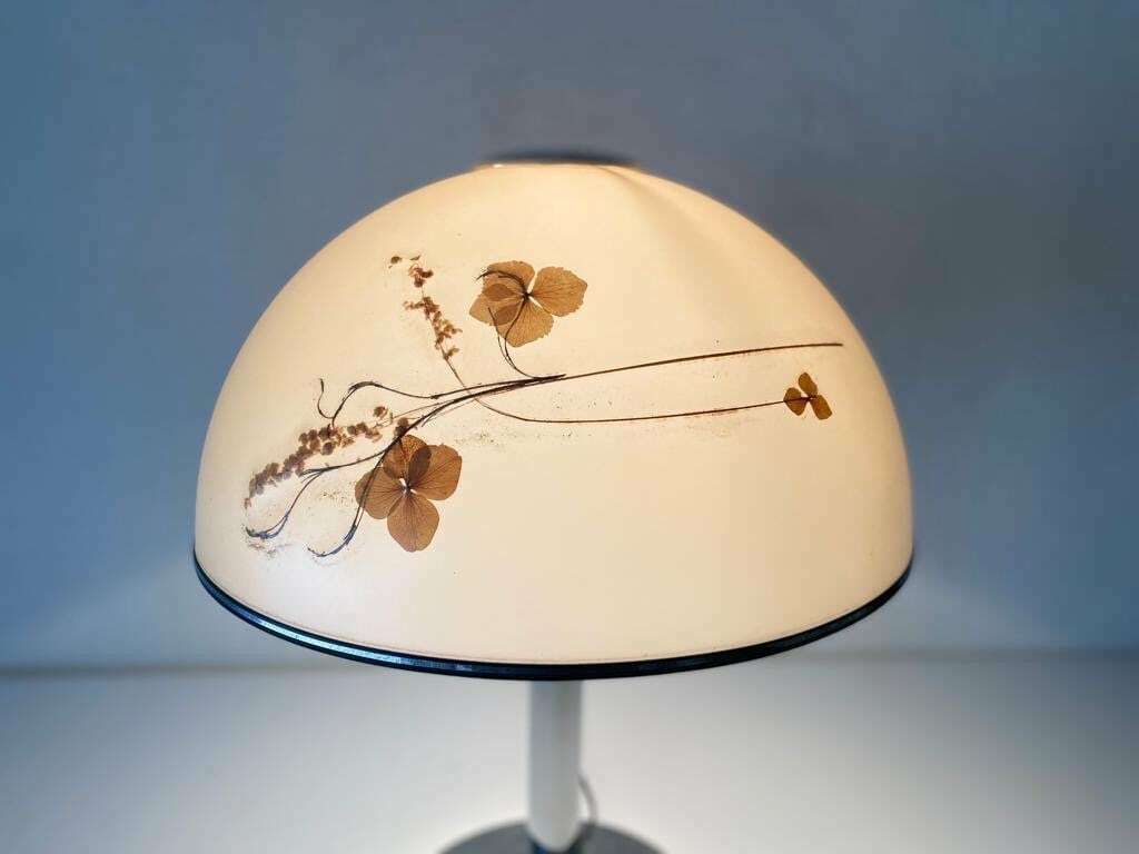 Large Plastic Shade With Flower Ornaments And Chrome Body Very Rare Table Lamp, 1970s, Germany photo vintage