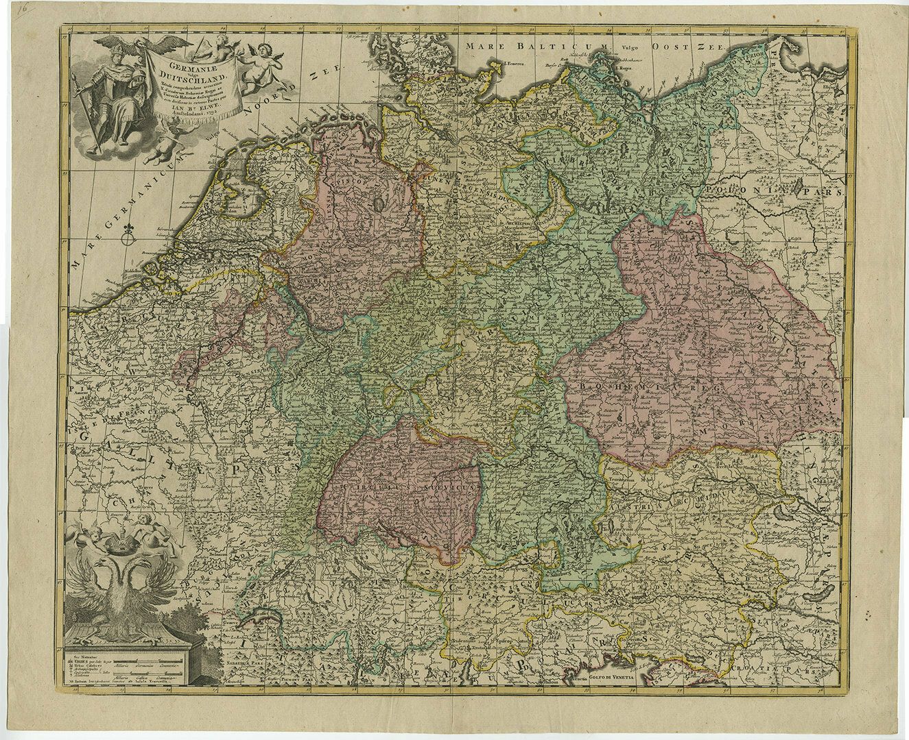 Antique Map Of Germany With Decorative Cartouches