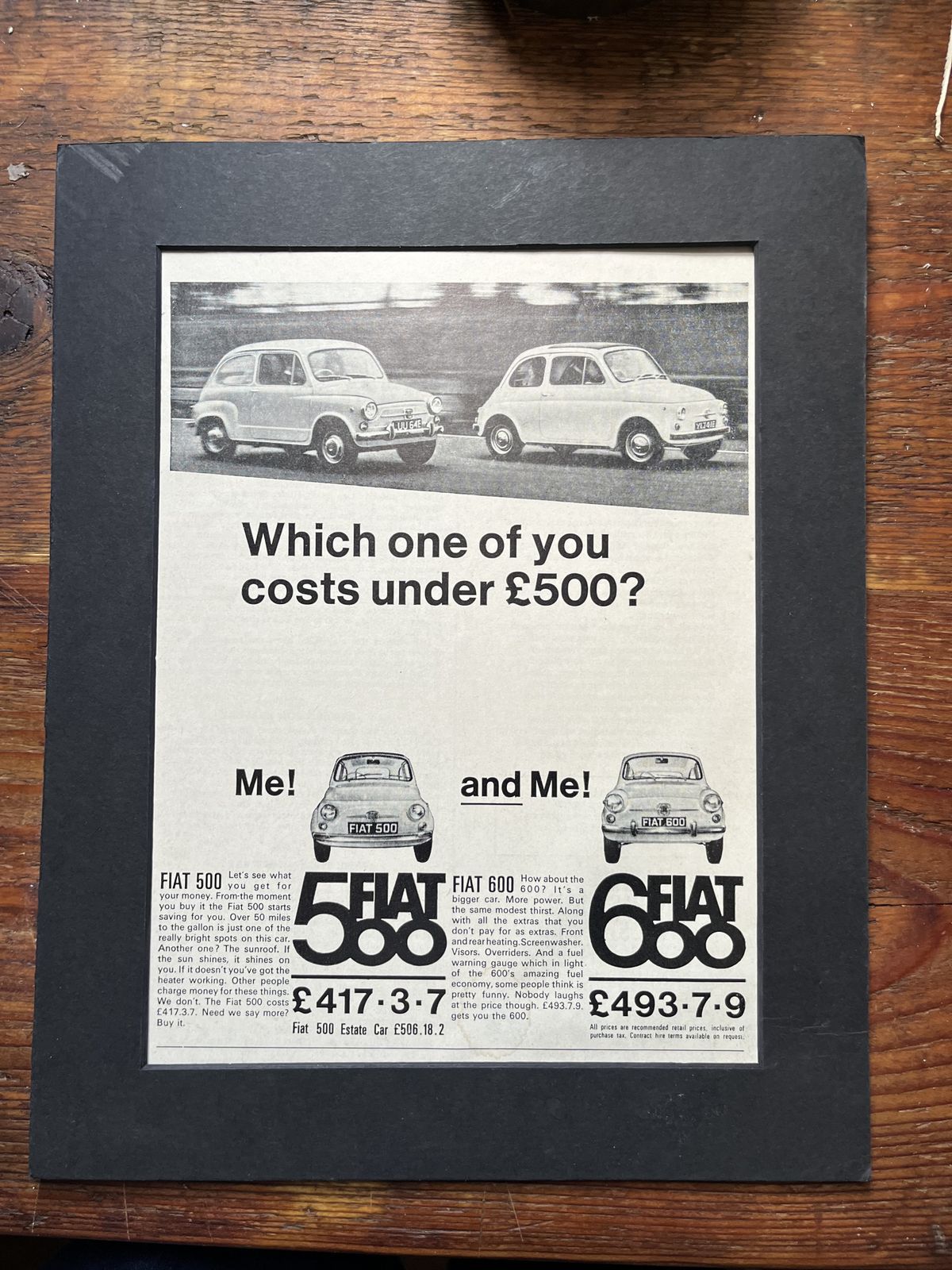 Vintage Fiat 500/600 Original Advertisement 1967 photo for sale