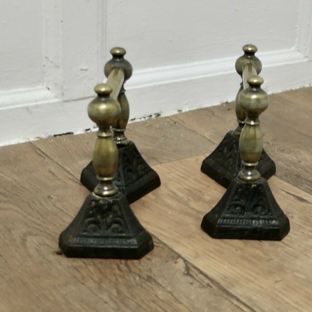 A Sturdy Pair Of Victorian Brass And Iron Andirons Or Fire Dogs photo 294.0