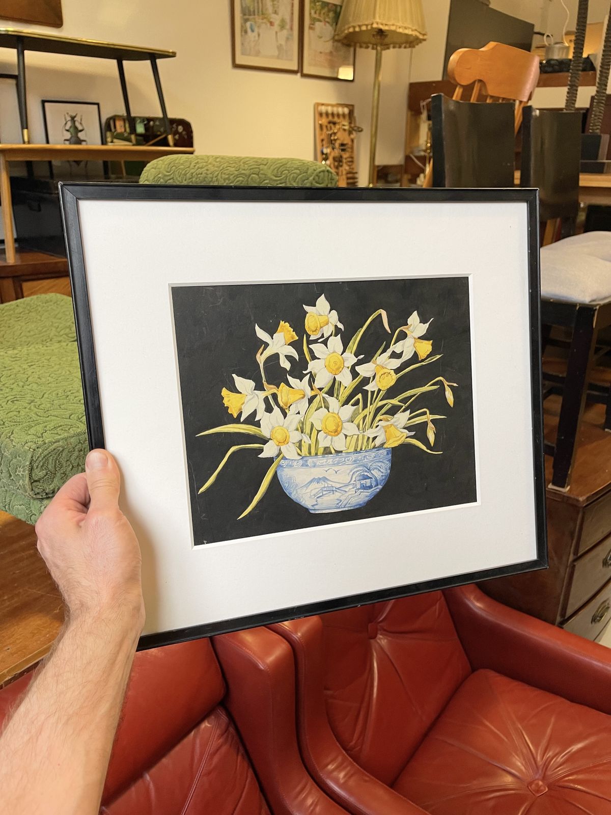 Spring Still Life Watercolour Painting Of Daffodils With Black Frame photo Art
