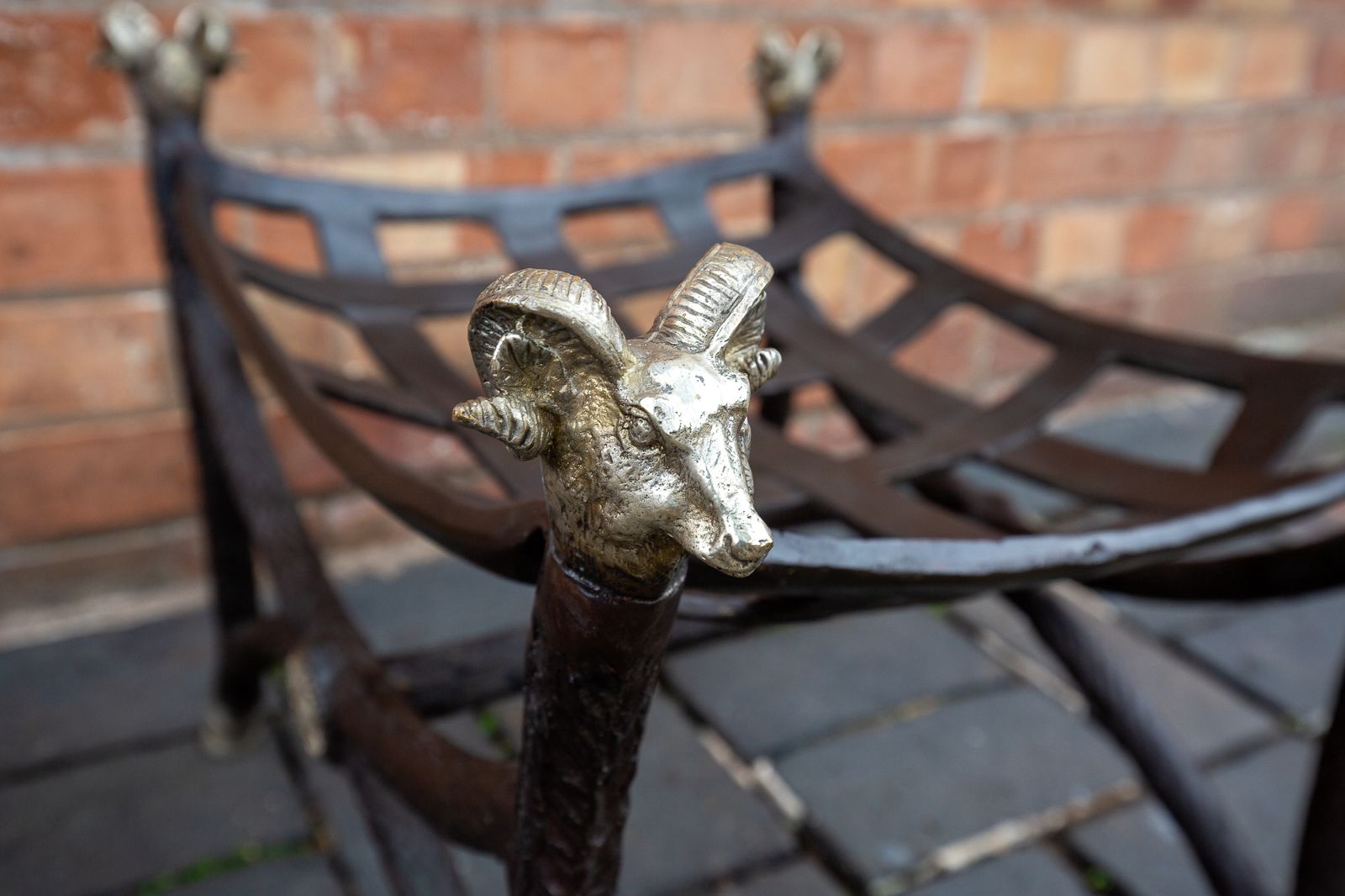 Hollywood Regency Bronze Footstool Ottoman Rams Head Rams Hooves Pouf Maison Jansen Style Country House Classical Curule Savonarola photo Furniture