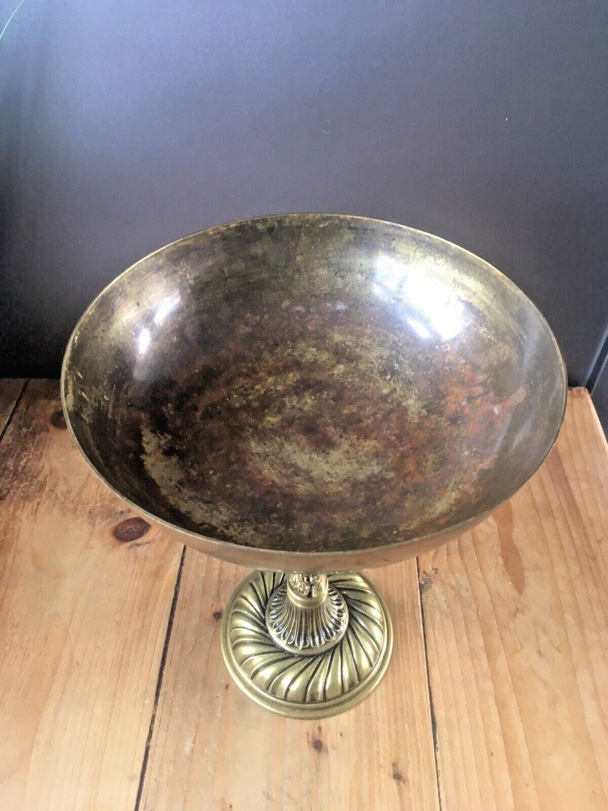 Beautiful Antique Art Deco Heavy Brass Cherub Pedestal Centrepiece Fruit Bowl photo vinterior
