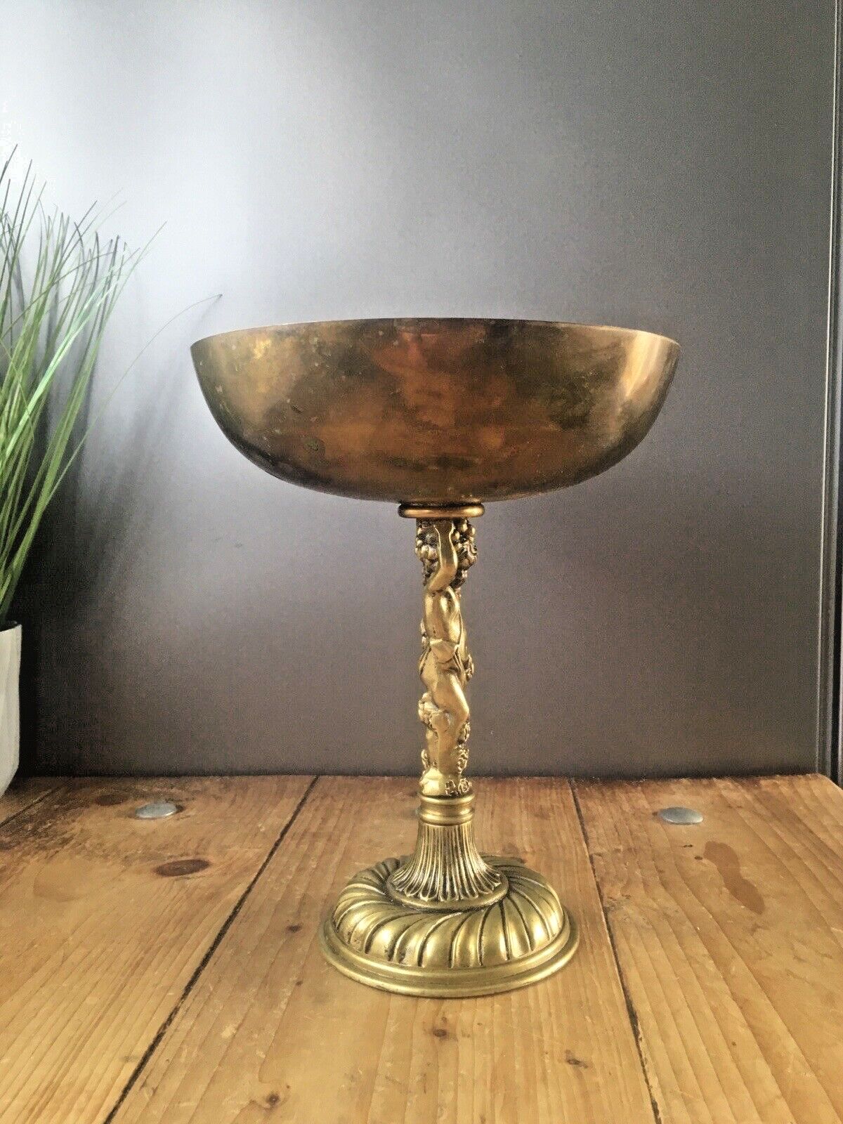 photo for sale Beautiful Antique Art Deco Heavy Brass Cherub Pedestal Centrepiece Fruit Bowl