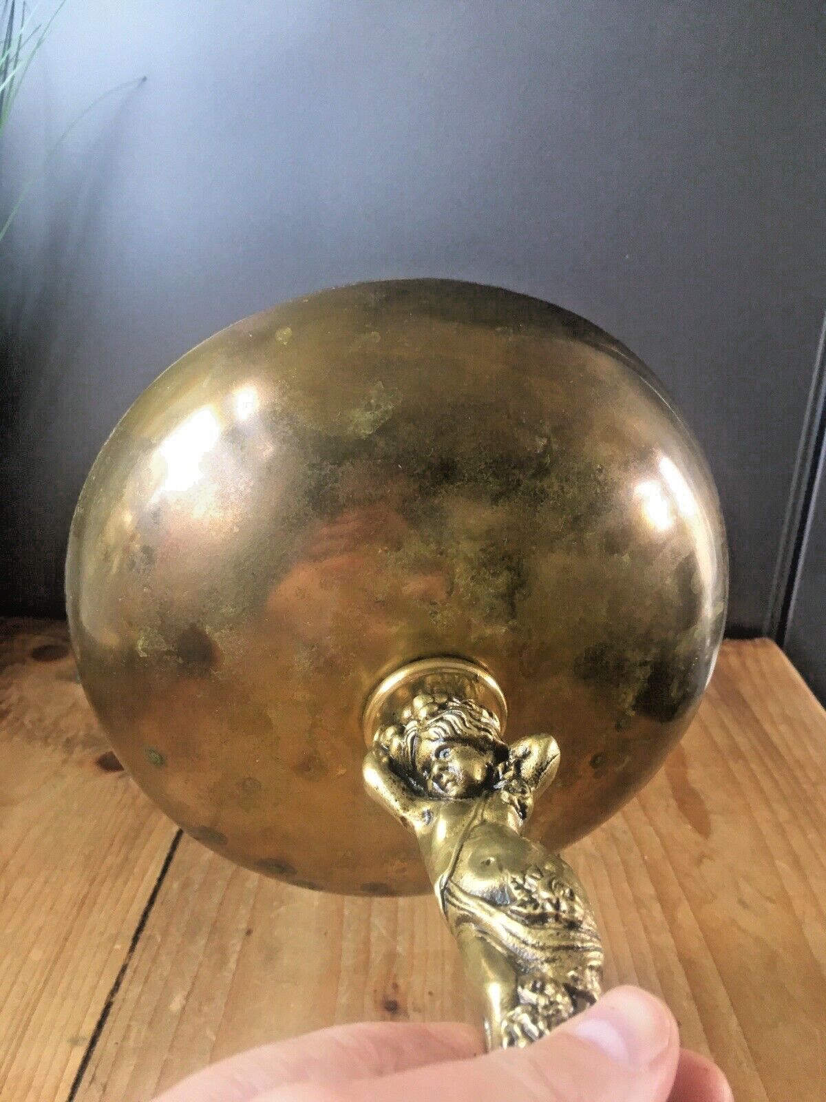 125.0 Beautiful Antique Art Deco Heavy Brass Cherub Pedestal Centrepiece Fruit Bowl photo