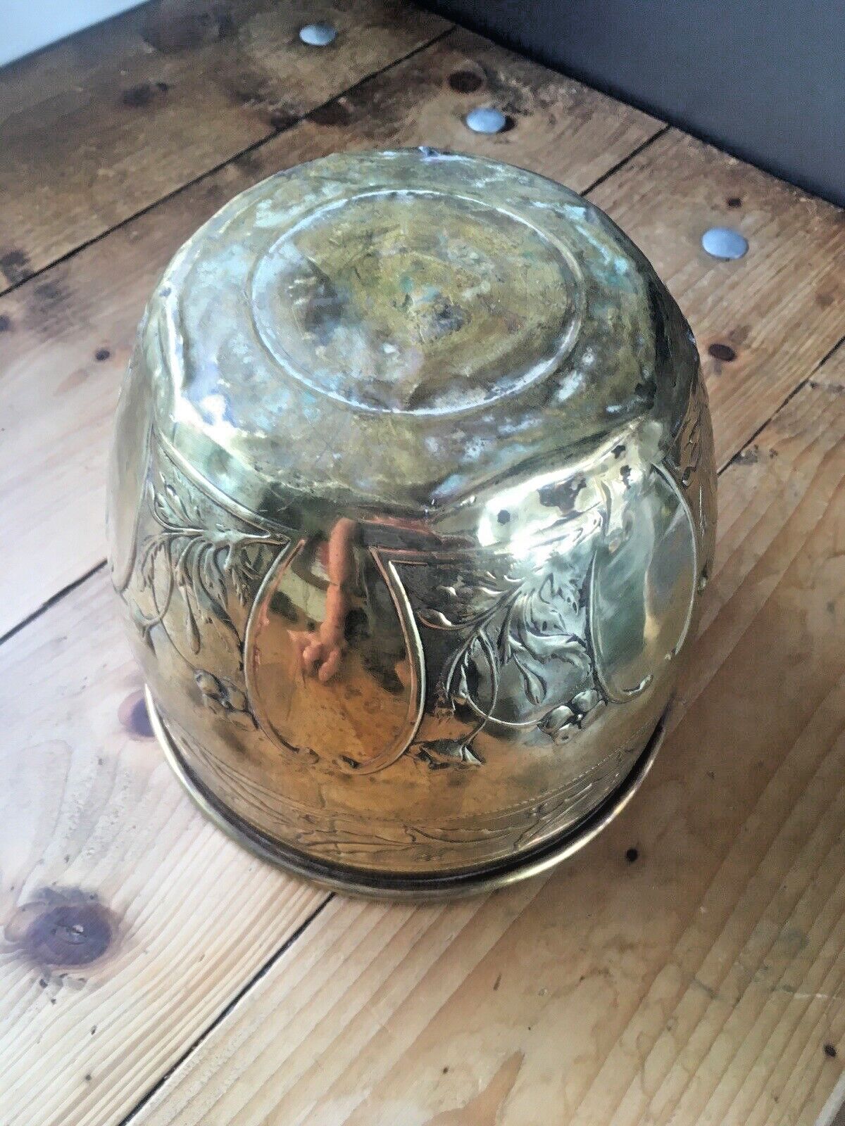 photo for sale Antique Floral Aesthetic Movement Leaf Berry Floral Brass Planter Plant Tree Pot