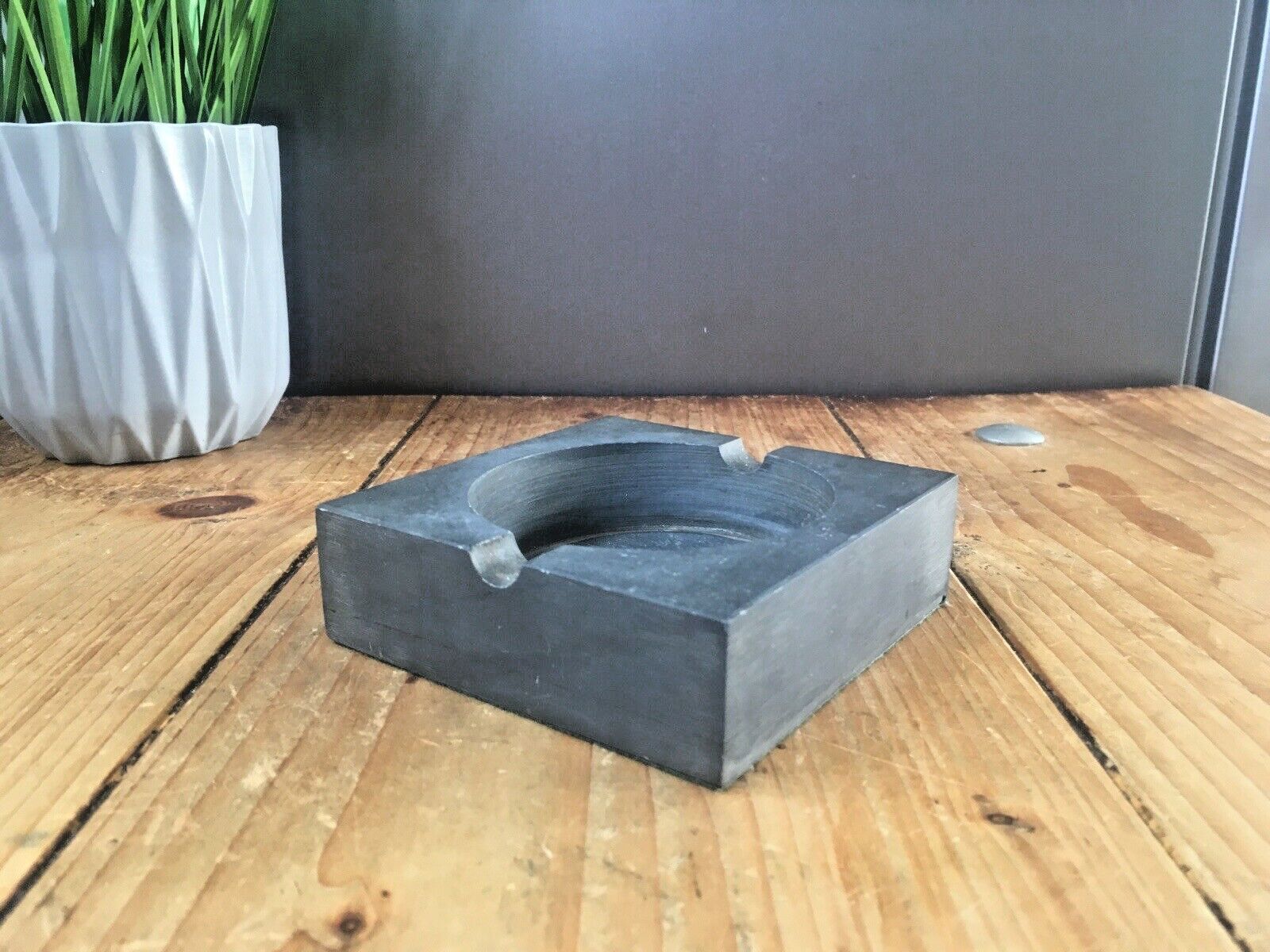 Vintage Art Deco Style Welsh Folk Art Crafted Slate Ashtray Geometric Antique photo furniture