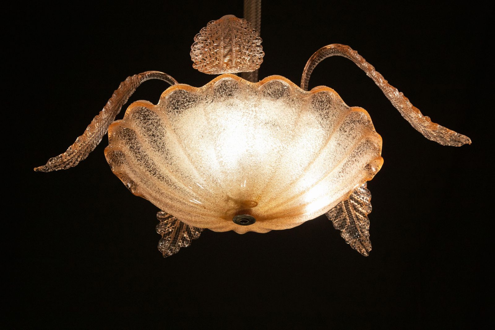 Charming Pink Art Decò Barovier E Toso Pendant Light, Murano Glass, 1940s photo Lighting